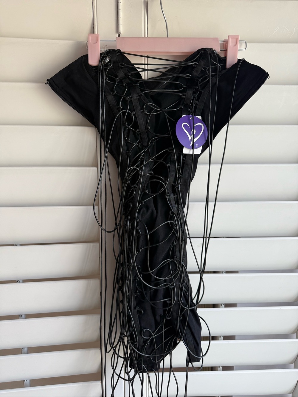 Black Lace-Up Fringe One-Piece Body con mini dress sz S